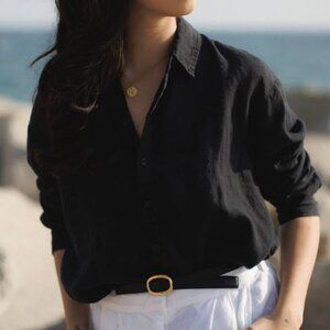 Vir Vita Black Cecile Linen Oversized Button-Up Shirt